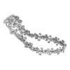 Silver tiara with floral and leaf designs on a white background
